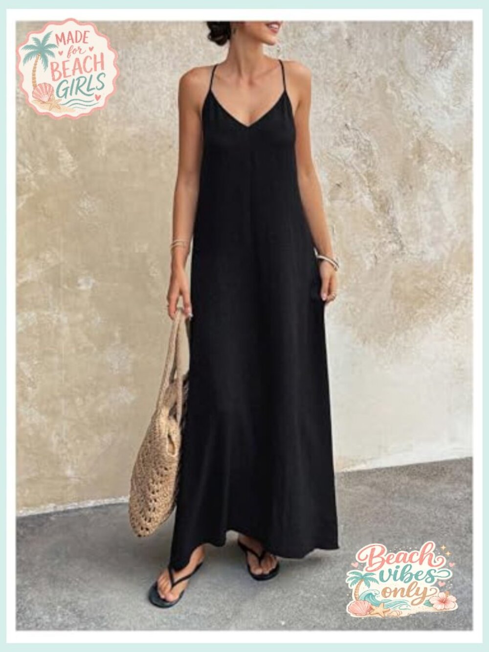 Backless Linen Maxi Dress - Open Back Summer Sundress Beach V-Neck Sleeveless - Picture 5 of 7
